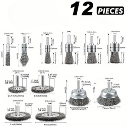 Steel Wire Brush Brass Plated Wheels - Rust Removal & Polishing Tool Set (12PCS - Silver)