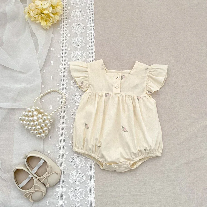 Sister Outfits Summer Girl's Princess Dress Childrens Embroidered Floral Dresses Cute Baby Flying Sleeve Bodysuit Kid's Clothing 4