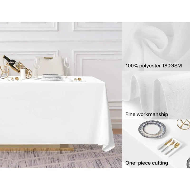 5 Pack White Rectangle Tablecloth 90 x 132-inch Rectangular Polyester Table Cloth for Weddings, Banquets, or Restaurants 2