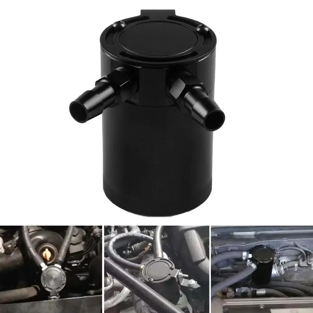 자동차 브리더 오일 캔 2포트 오일 캐치 캔 300ml 알루미늄 합금 배플드 리저버 액세서리 오일 캐치 배플드 브리더 리저버