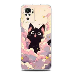 Clear Soft Phone Case with Cute Cartoon Black Cat Design for Redmi Note 10Pro (B9)