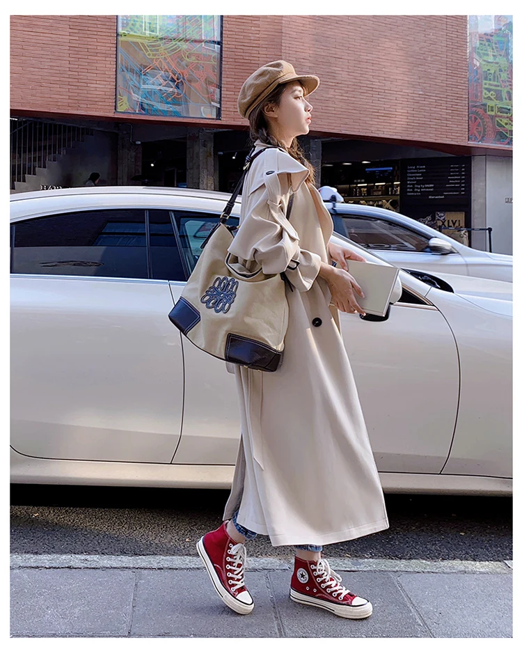 long duvet coat Fashion New Spring Autumn Women Trench Coat Long Double-Breasted Lady Duster Coat Windbreaker Outerwear Female Purple Beige Khak white puffer coat