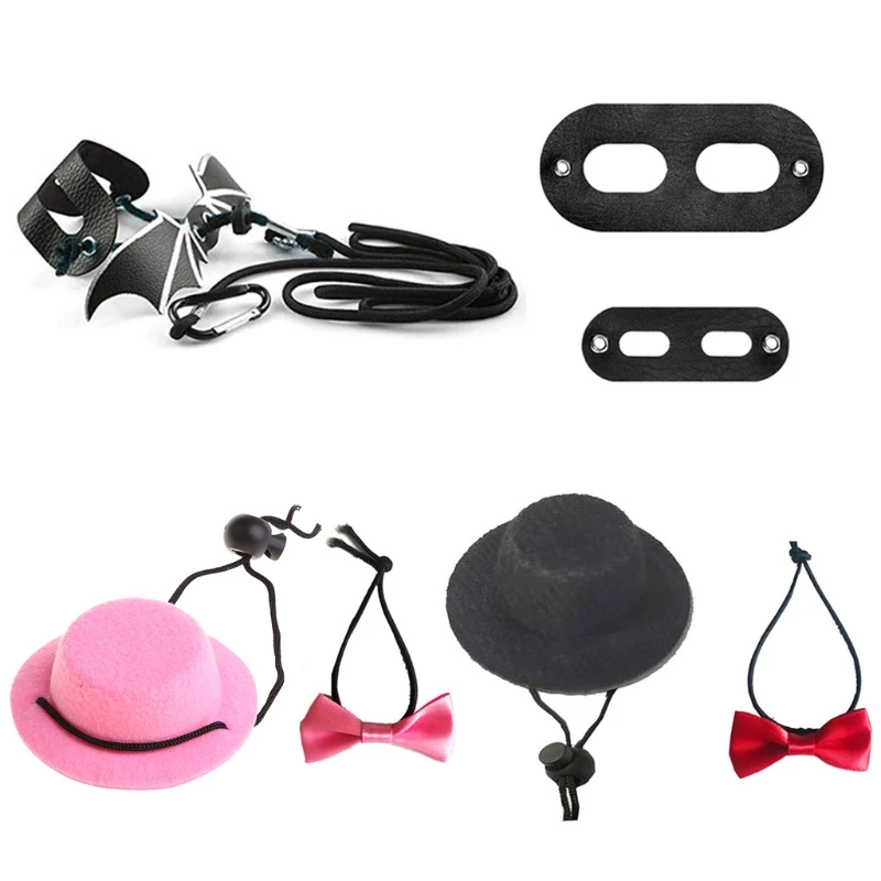 K1MF Traction Rope Hat Bow Tie Soft Leather Bearded Dragon Harness Leash Halloween Costume Clothes Pet Supplies