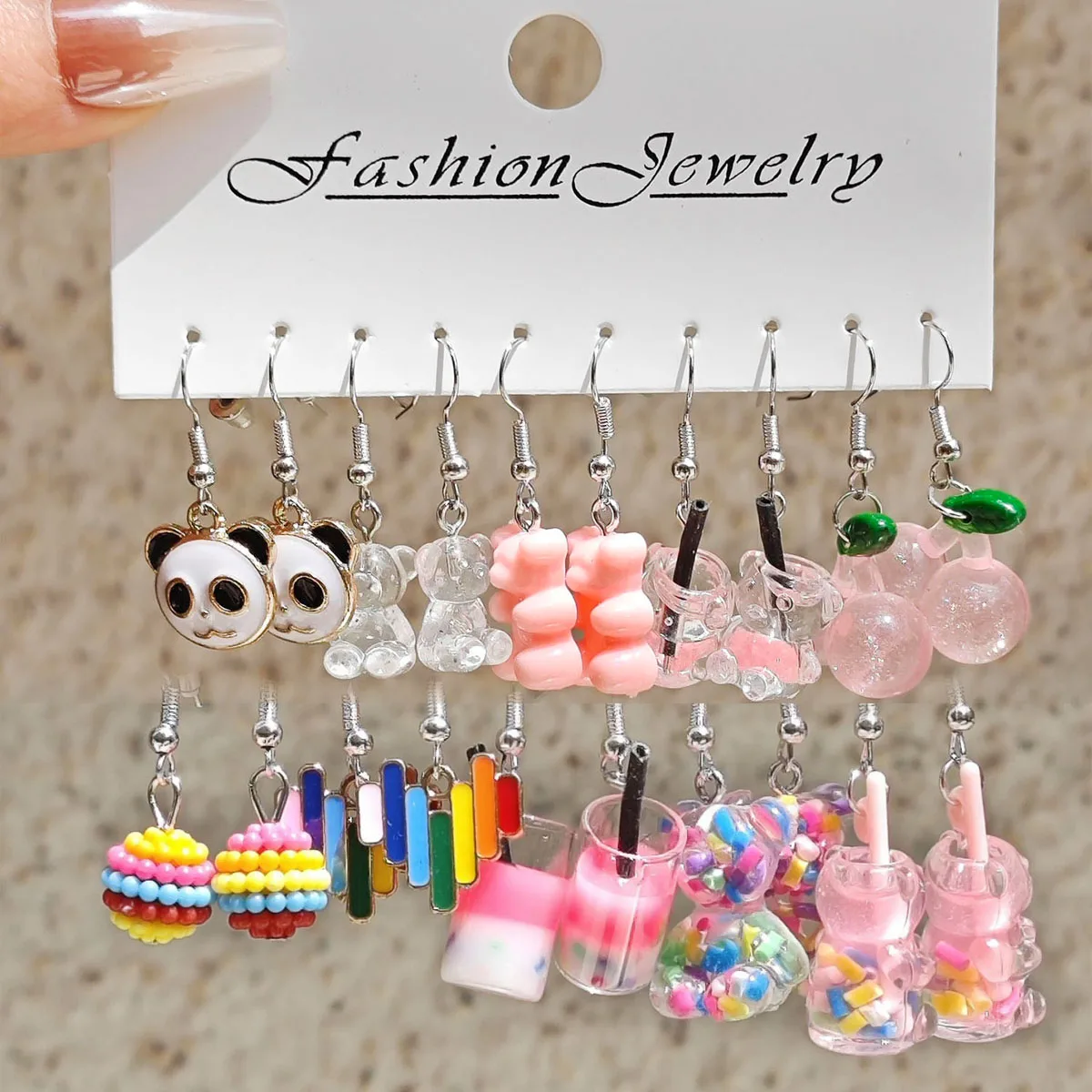 Small Fresh Colored Resin Animal Pendant Earrings Art Sweet and Cute Flower Butterfly Milk Tea Earrings Female 10 Pair Set pendant earrings