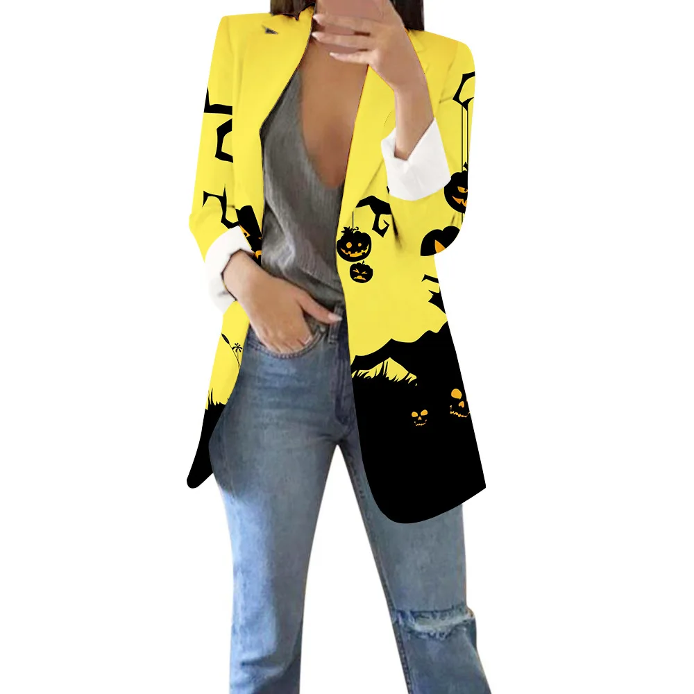 Halloween Themed 3D Printing Women Casual BlazerKorean Version  Loose Fashion Suit Jacket Simple Office Ladies Tops