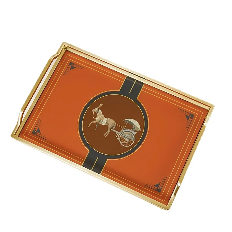 

War horse light luxury household teacup tray rectangular American Nordic tea tray orange tea table storage high-grade