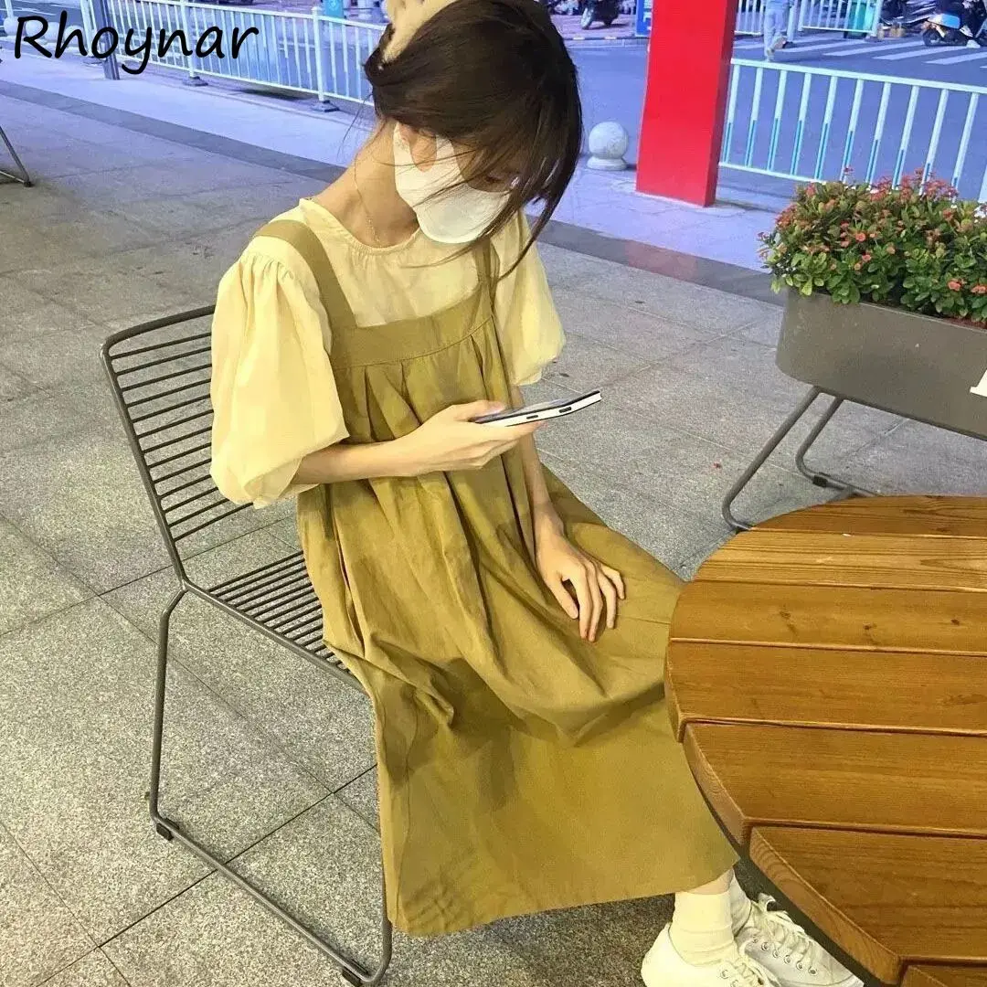 

Комплекты в стиле преппи, женские Нежные летние блузки с буффами на рукавах, квадратный воротник, милое мешковатое шикарное милое платье на бретелях, повседневные наряды