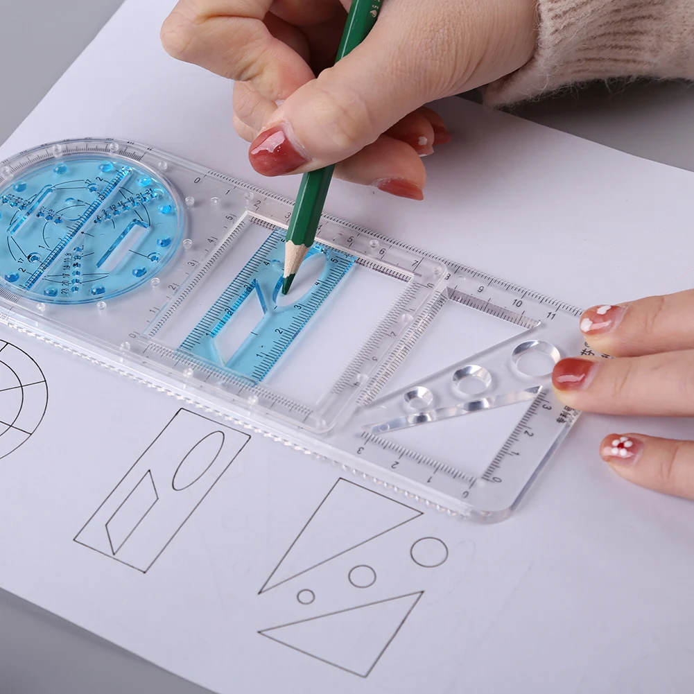 Multifunctional Geometric Ruler Function Geometry Straight Ruler Plastic Mathematics Measuring Rotatable Measuring Tool