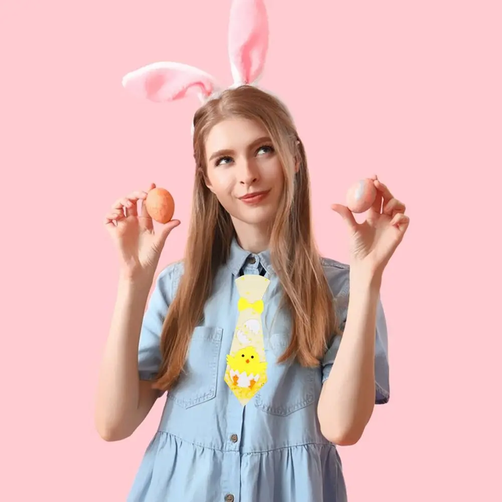 

Egg Pattern Easter Rabbit Tie Kawaii Shiny Chick Cartoon Tie Adjustable Colorful Easter Party Decoration Boys