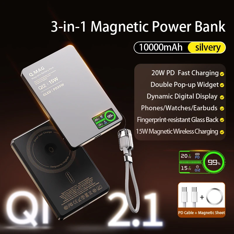 QI 2.1 Magnetic Powerbank Wireless Fast Charing Spare Portable External thumbnail 2