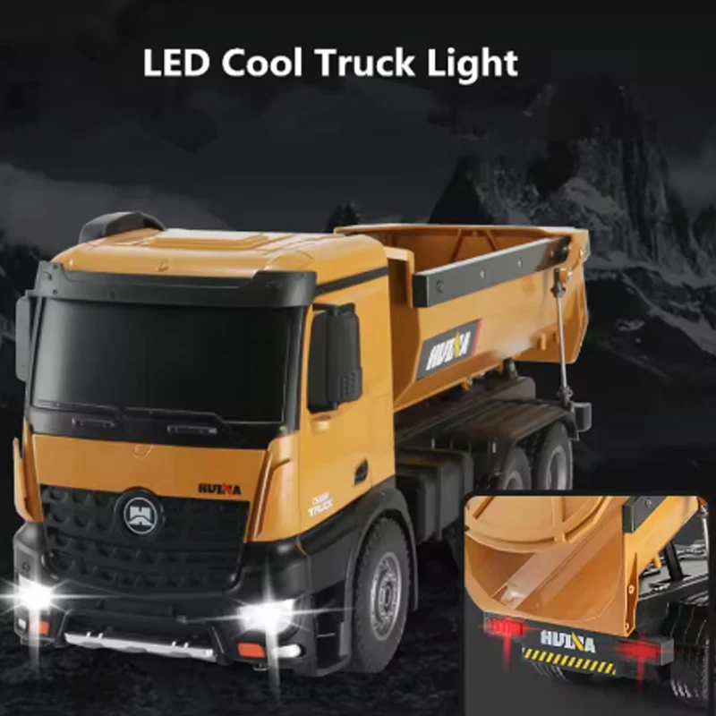 1/14 2.4GHz RC Dump Truck Huina Engineering Vehicle 10 CH Alloy Engineering Vehicle Led Light Tipper Truck Tractor Truck Toy 2