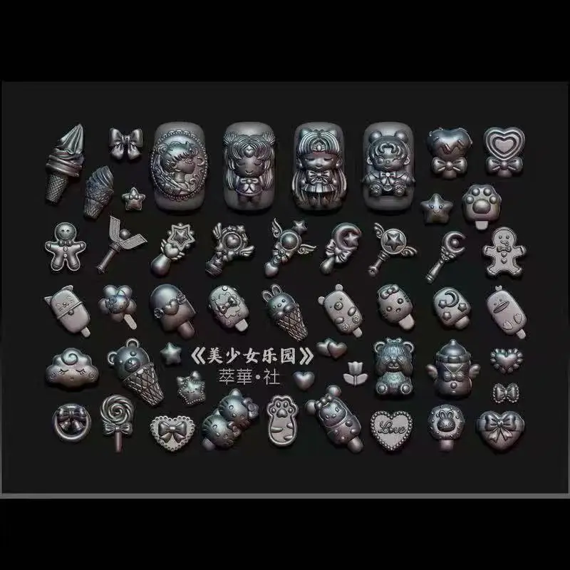 1pc 헬로 키티 아름다운 소녀 3D 아크릴 금형 네일 아트 장식 손톱 DIY 디자인 실리콘 네일 템플릿 네일 금형