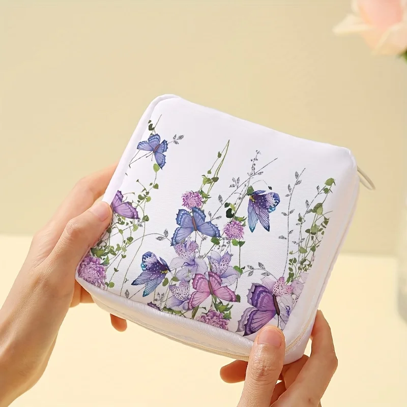 Purple butterfly printed sanitary napkin storage bag, women's lightweight tissue bag, sanitary tissue bag