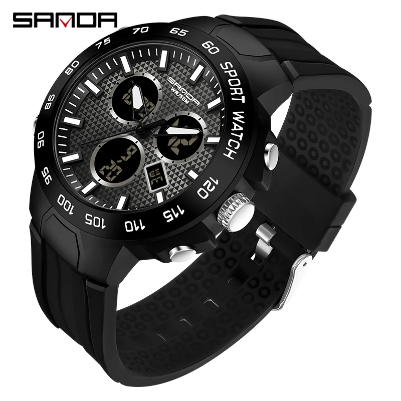 SANDA Brand Men Sports Watches Dual Display Analog Digital LED Electronic Quartz Wristwatches Waterproof Swimming Military Watch amplifier hd spdif coaxial stereo aux 3 5mm to 6rca ac3 audio digital to analog dac converter decoder amplifier audio decoder