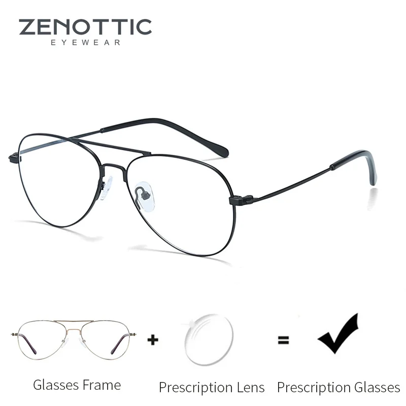 Myopia Eyeglasses ZENOTTIC Fasion Pilot Prescription Eyeglasses Metal Progressive Glasses Myopia/Hyperopia Optical Eyewear for Men