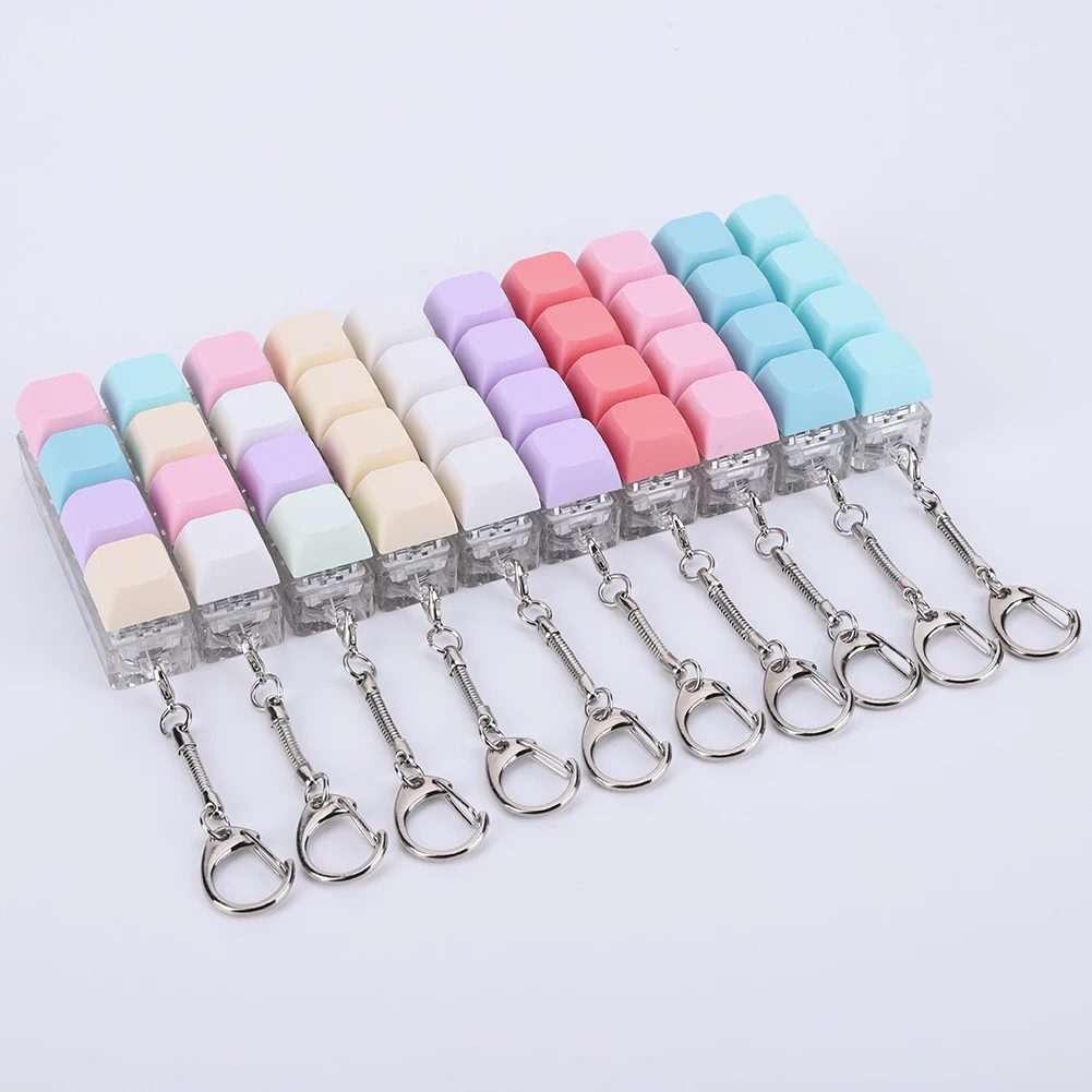 4 Keys Keycaps Keychain Toys with LED Light Decompression Toys Keyboard Fidget Keychain Stress Relief Fidget Keychain Button