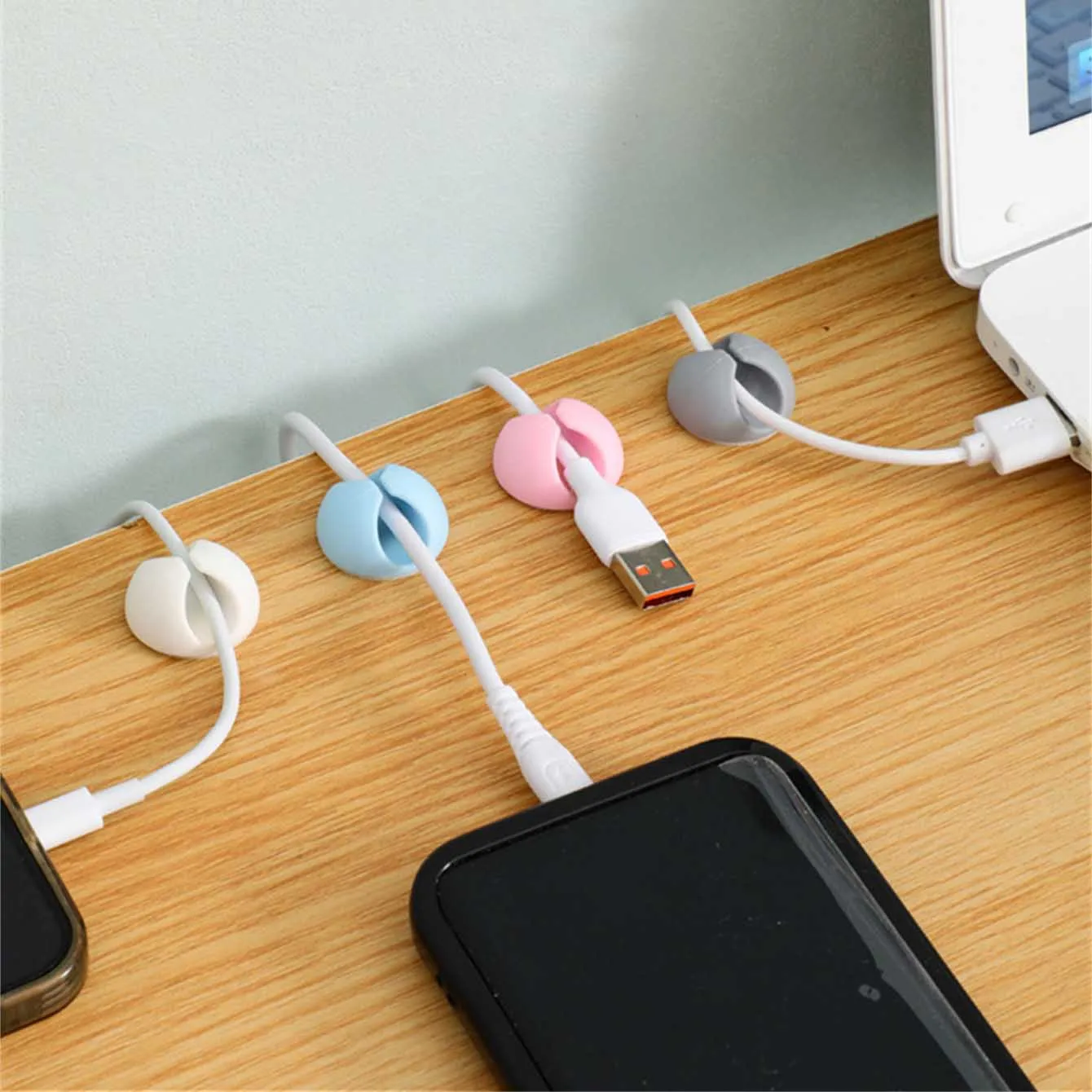 10개의 자체 접착식 케이블 정리기, 충전 케이블 고정 클립, 데스크탑 케이블 마감 및 보관 버클
