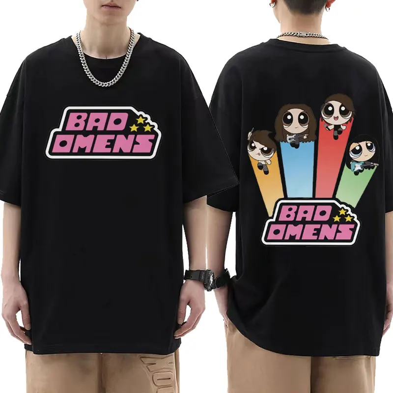 Bad Omens Powerpuff Girls Style Maglietta Unisex Unica E Carina Bad Omens Character T-Shirt Uomo Retro Kawaii Maglietta A Maniche Corte