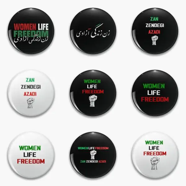 

Women Life dom Zan Zendegi Azadi Farsi Iran Iranian In Soft Button Pin Creative Hat Collar Lover Metal Clothes Brooch Gift Badge