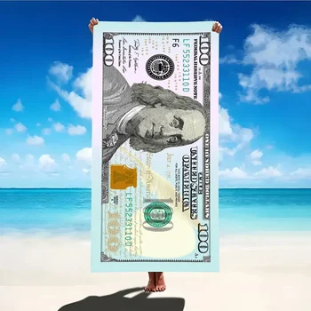 Asciugamano da spiaggia con motivo a fattura da 100 dollari, protezione solare e antivento, adatto per piscina da spiaggia, campeggio, viaggio, coperta da spiaggia 1