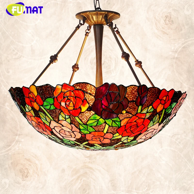 

Fumat Pendant Lamps Rose Stained Glass Shade Hanglamp Romantic Living Room Led Light Home Deco Art Lamp Bedroom Pendant Lights