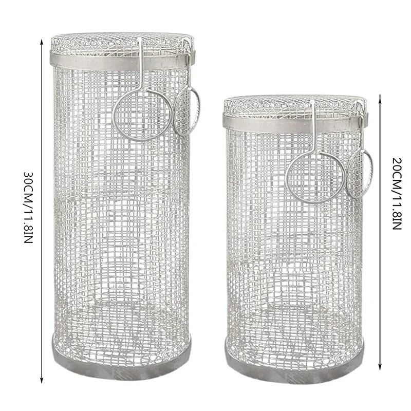 BBQ Basket Stainless Steel Rolling Grilling Basket Wire Mesh Cylinder Grill Portable Round Outdoor Camping Barbecue Rack