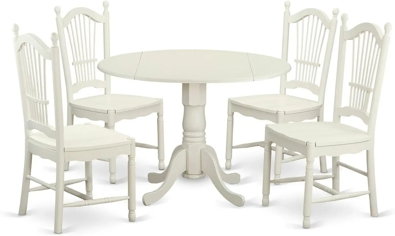 

East West Furniture DLDO5-WHI-W Дублин, комплект из 5 предметов включает круглый кухонный стол с каплями и 4 обеденными стульями