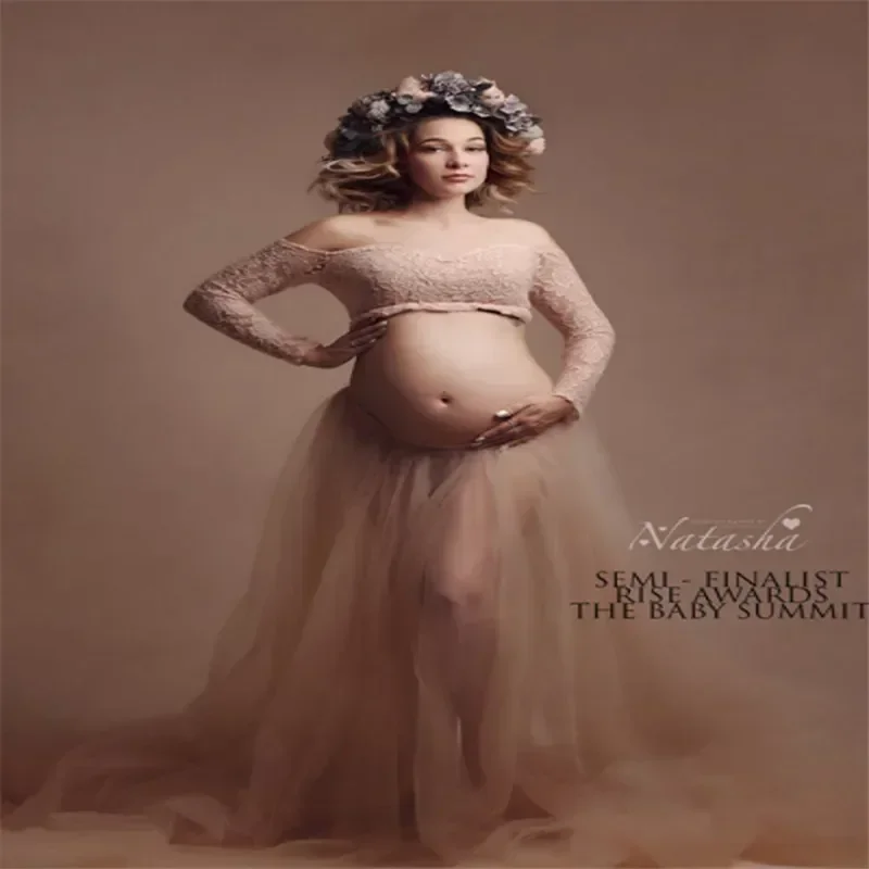 

Sexy Maternity Photoshoot Dress Woman Lace Tops Tulle Skirt Pregnancy Photography Sets For Pregnant Women Baby Shower Maxi Gown