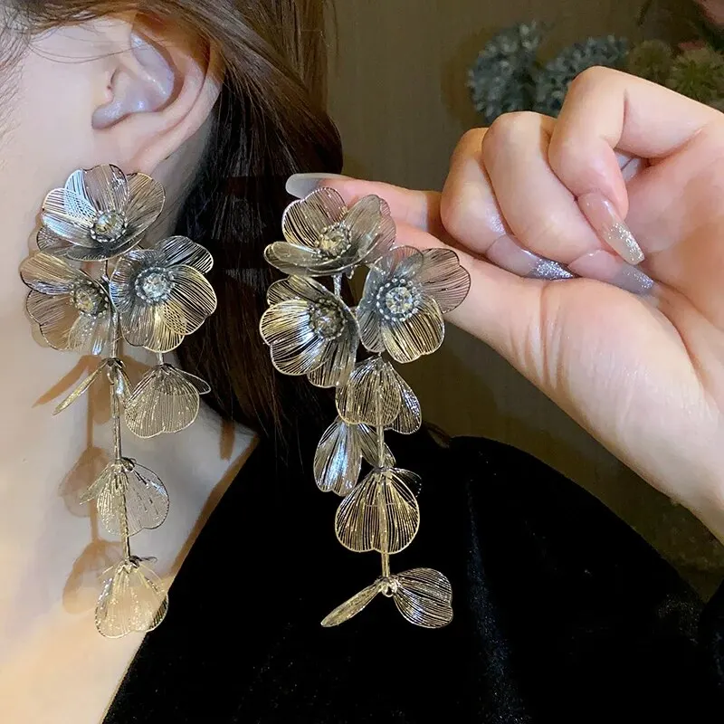 Orecchini Pendenti A Fiore Oro, Grandi, Stile Boho | Petali 3D E Foglie, Ipoallergenici, Per Donna, Regalo Estate/primavera