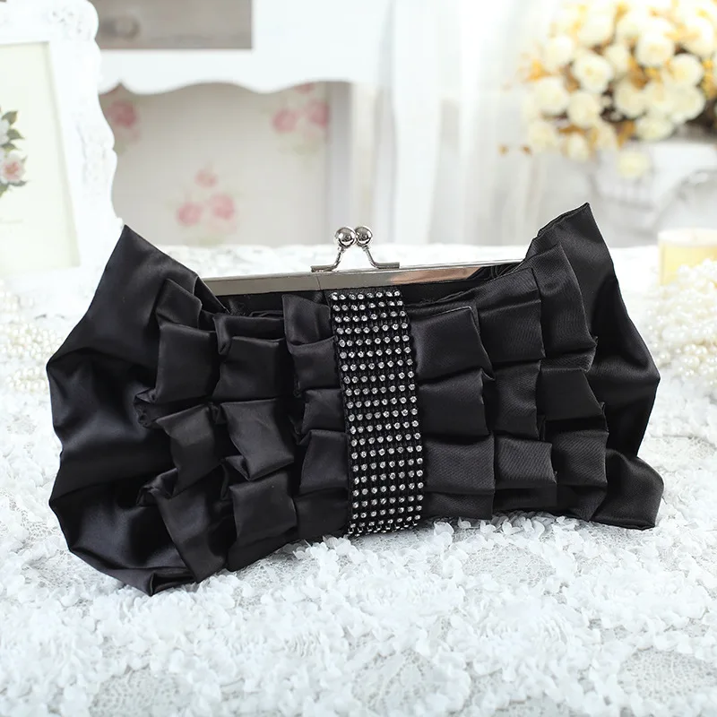 Fashion Diamond Satin Banquet Evening Bags For Women Clutches Trendy Silver Color Chain Shoulder Bag Crossbody Ladies Handbag