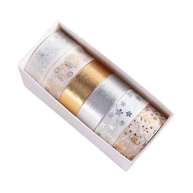 Rubans Washi Mini motif feuille d'or et argent exquis, scrapbooking  bricolage, ruban de masquage, fournitures d'art déco, papeterie, ensemble  de 6 pièces, 15mm x 2m - AliExpress