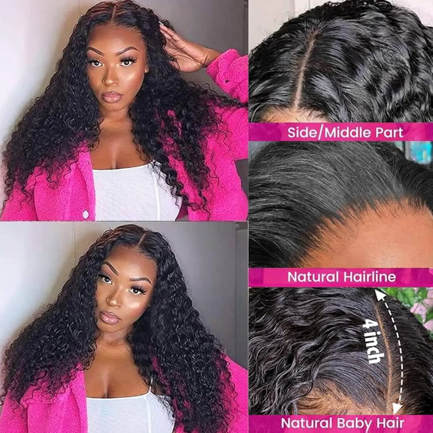 Human Hair 4x4 Deep Wave Closure Pre Plucked with Baby Hair Free Part 4x4 Lace Closure Unprocessed Brazilian Virgin Human