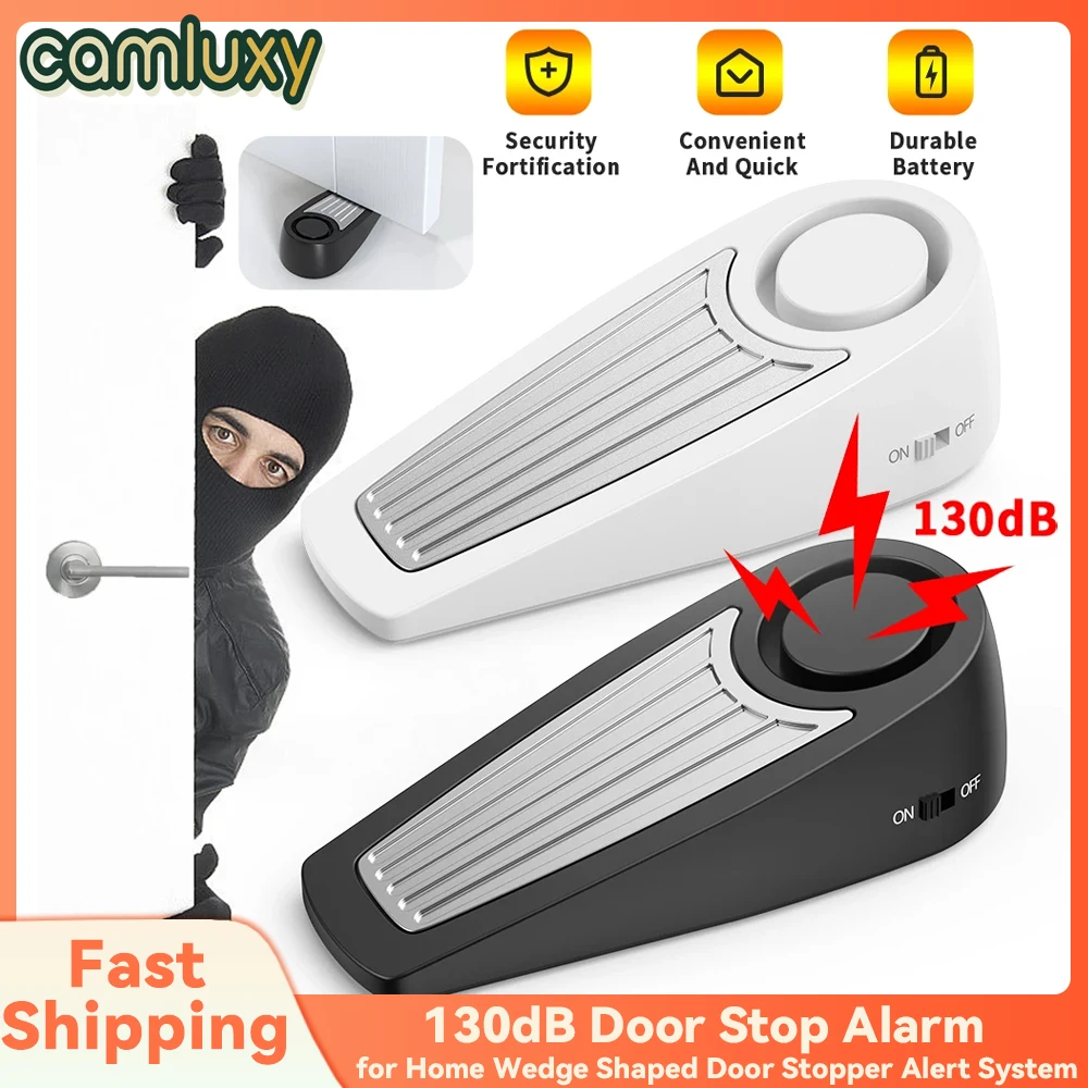 Security System Security Alarm Wireless Alarm Smart Siren Alarm Camluxy 130dB Door Stop Alarm Portable Security Detection for Home Wedge Shaped Door Stopper Alert System Personal Defense