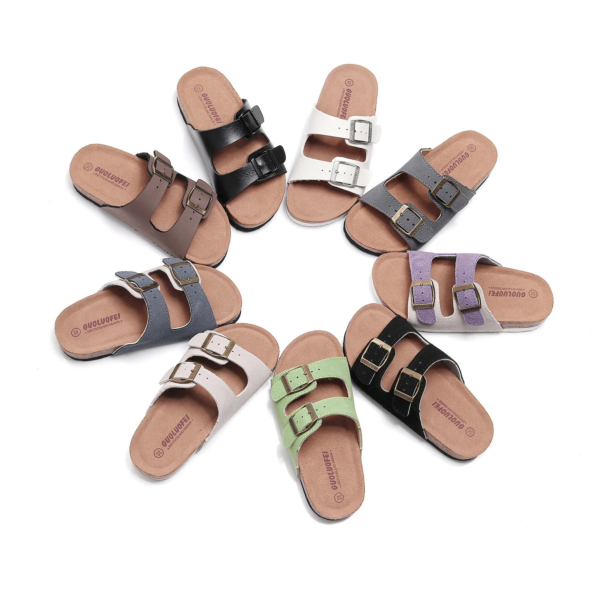 guoluofei sandals leather original Cork slippers Beach flip flops two strap slippers