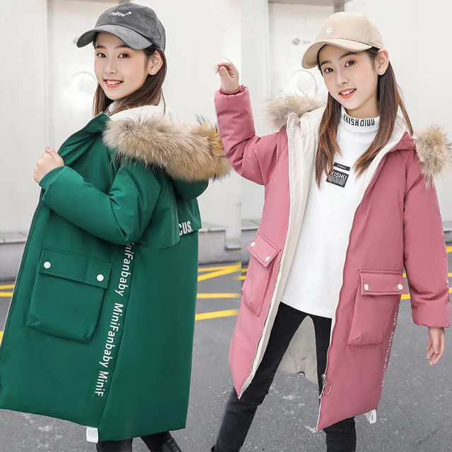 Doudoune à Capuche pour Fille de 6 à 14 Ans, Parka Longue avec Fermeture  Éclair, Col en Fourrure, Vêtements de Noël pour Enfant, Hiver - AliExpress