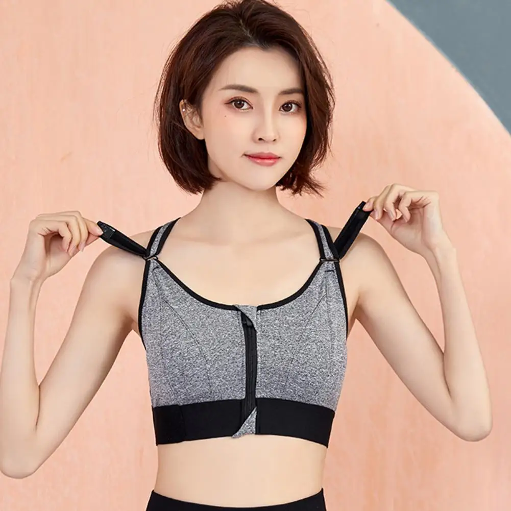 Wide Shoulder Strap Bra High Elasticity Women's Sports Bra with Front  Zipper Adjustable Straps Shockproof Design for Yoga