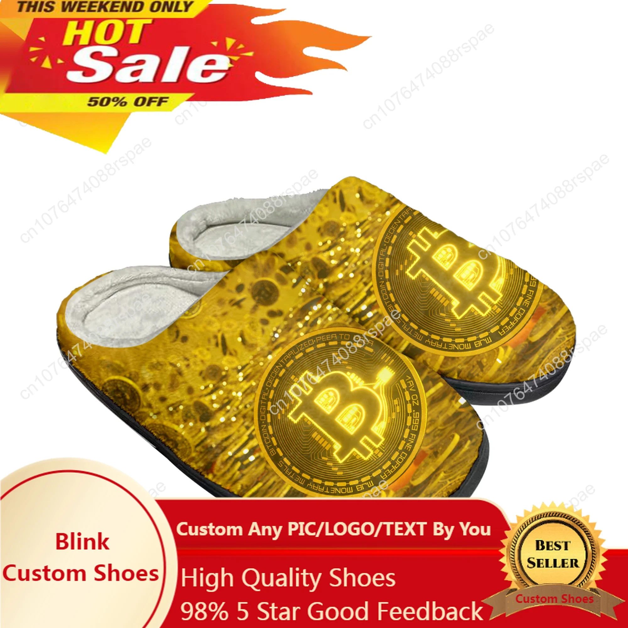 Bitcoin Cryptocurrency Miner BTC Home Cotton Custom Slippers Mens Womens Sandals Plush Casual Keep Warm Shoes Thermal Slipper