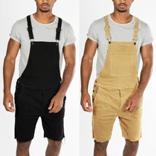  2022 Men's New Retro Denim with Hole Suspender Shorts One-Piece Working Bib Top Pants 