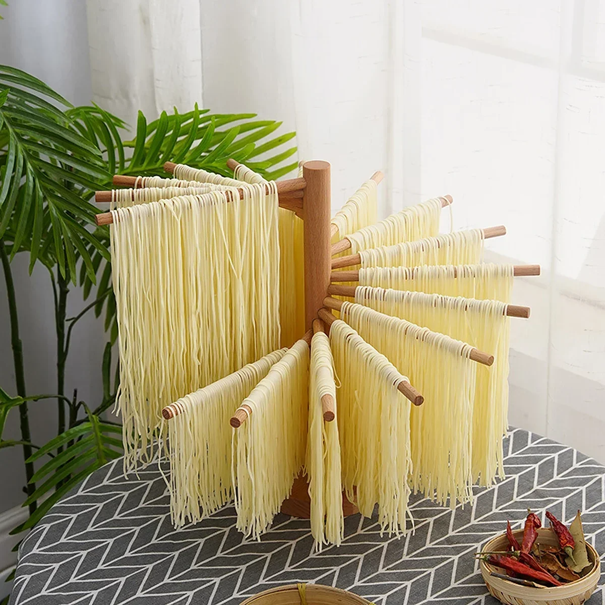 Collapsible Pasta Drying Rack Wooden Spaghetti Stand Dryer with 16 Suspension Rods Homemade Fresh Noodle Hanger Easy Storage pasta drying rack pasta rack