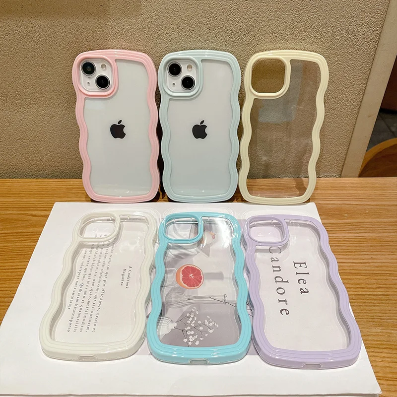 

Transparent Wave Edge Phone Case For IPhone 15 Pro Max 14 13 12 11 Xr Xs 7 8 Plus SE2/SE3 TPU Soft Back Cover