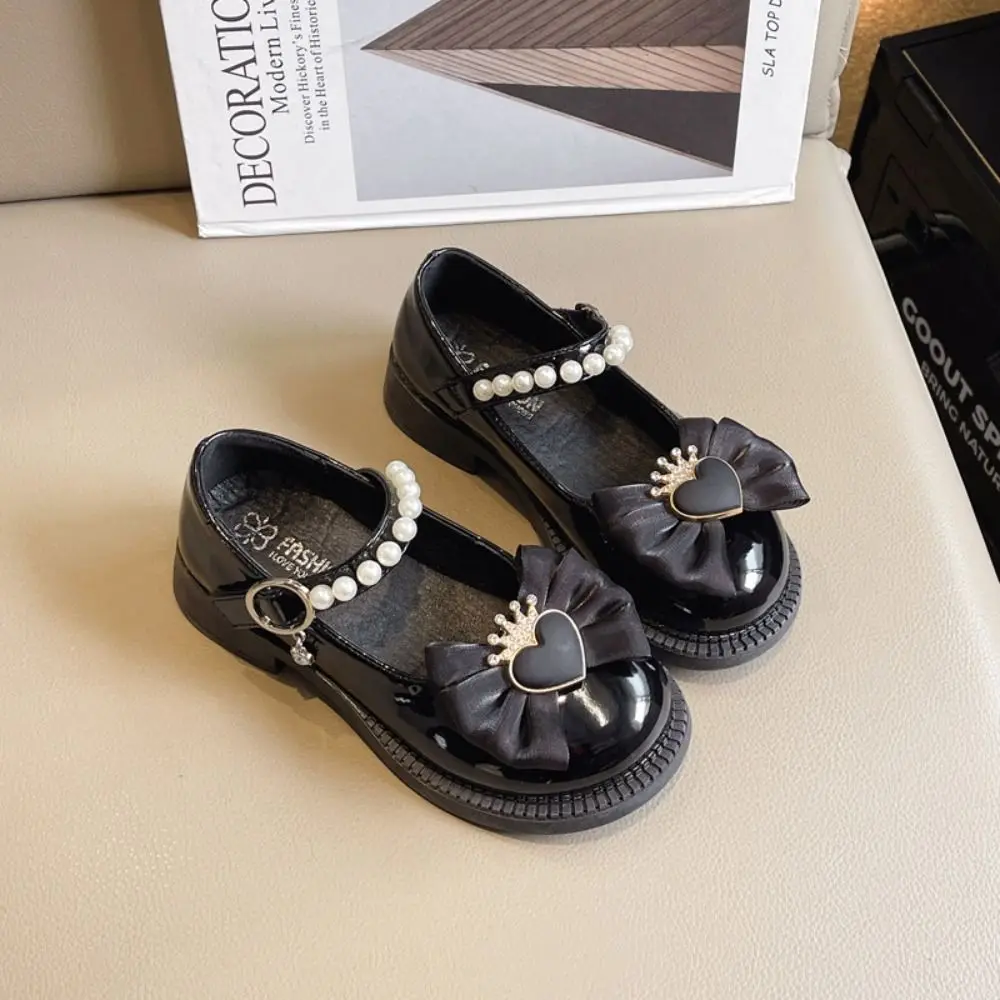 Pearl Children Leather Shoes Bowknot Soft Soled Mary Jane Shoe Slip-on Style Lightweight Girls Princess Shoes Little Girl