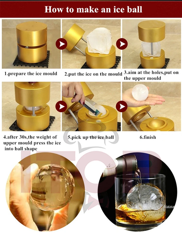 ITOP 65mm Ice Ball Maker Whiskey Ice Hockey Molds Cocktail Whiskey Ice hockey Shaping Machine Made of Heavy Duty Metal