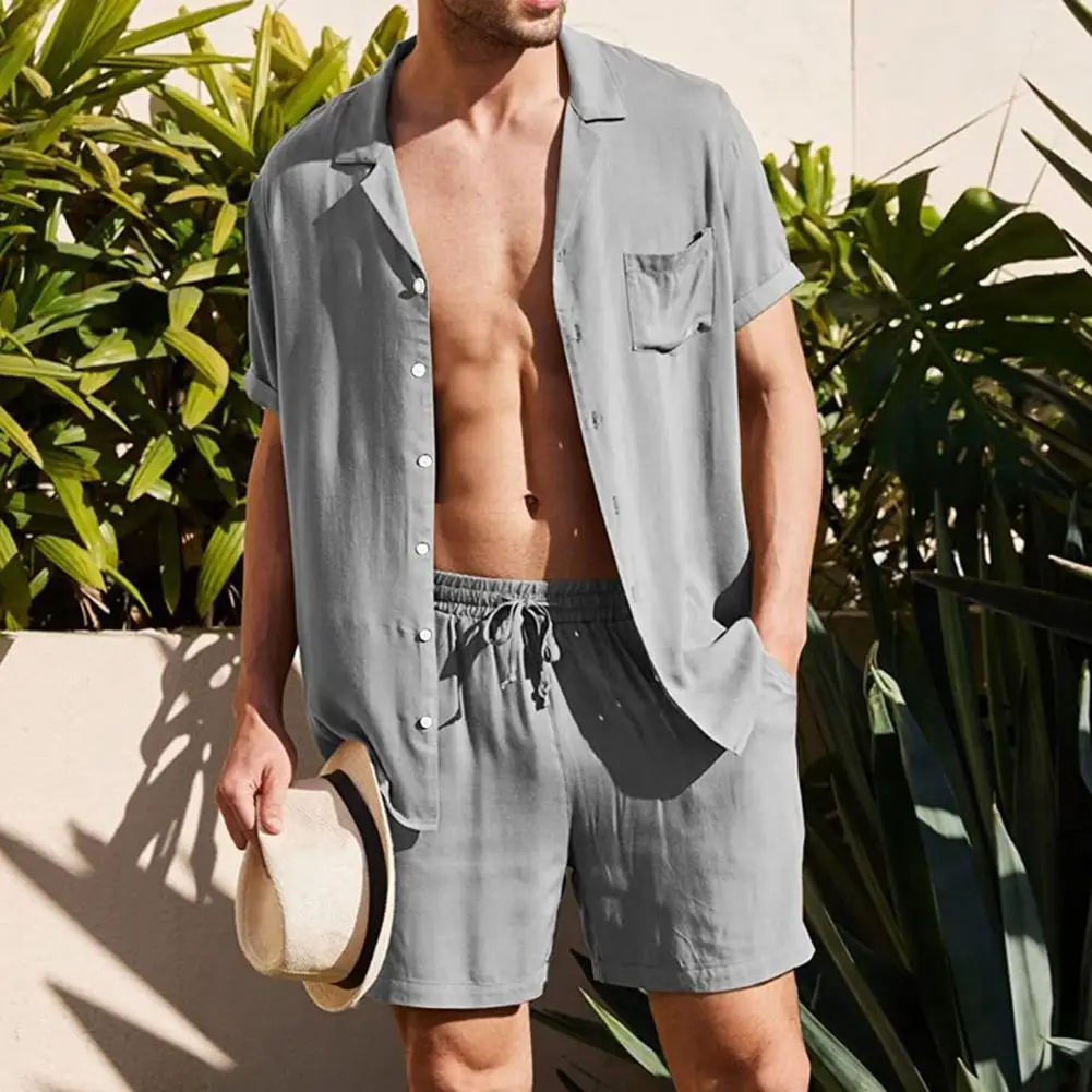 

2 Pcs/Set Summer Shorts Suit Trendy Casual Men Tracksuit Single-breasted Summer Tracksuit Set