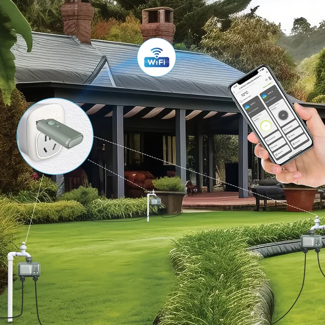 Tuya WiFi Sprinkler Timer 2 Zone, Smart Water Hose Timer Compatible with Alexa and Google Rain Delay for Garden Yards and Lawns 2