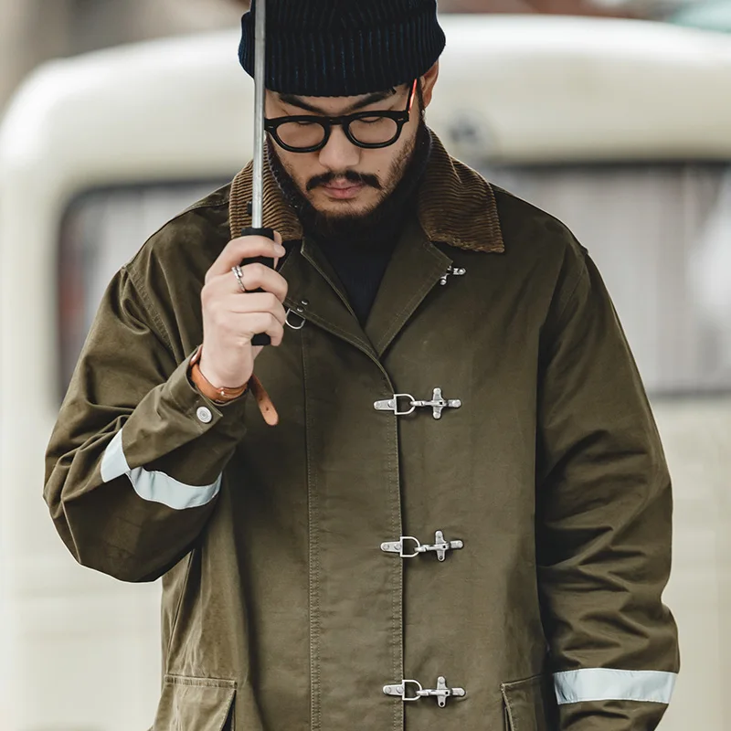 Trench Coat Casual Men Jacket Maden Vintage Corduroy Turn-down Trench Coat For Men Autumn Mid-length Loose-fit Outerwear Streetwear