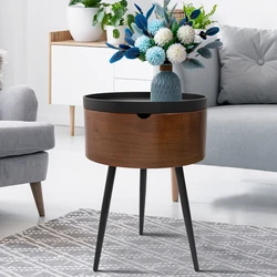 All-in-one Multifunctional Bucket Lounge Adjacent Table -Conscious Solid Timber Opulent Petite Circular Stand for Contemporary