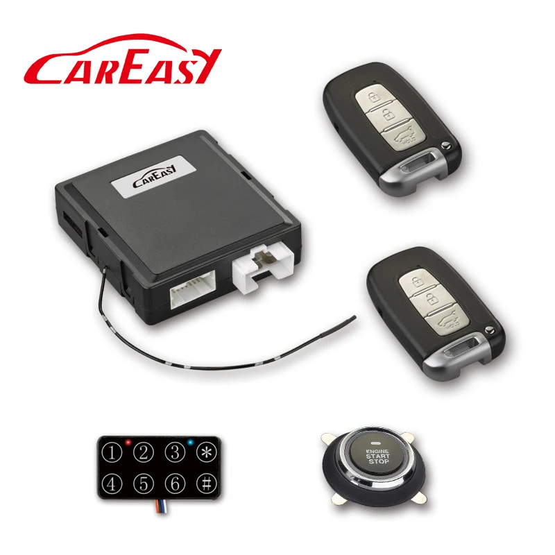 

PKE Passive Keyless Entry car alarm push button engine start stop system with remote starter & door handle lock/unlock input