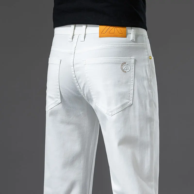 2024 New High-End White Jeans Men's Straight Loose Fashion Brand Stretch Casual Cotton Slim Fit Business Trousers