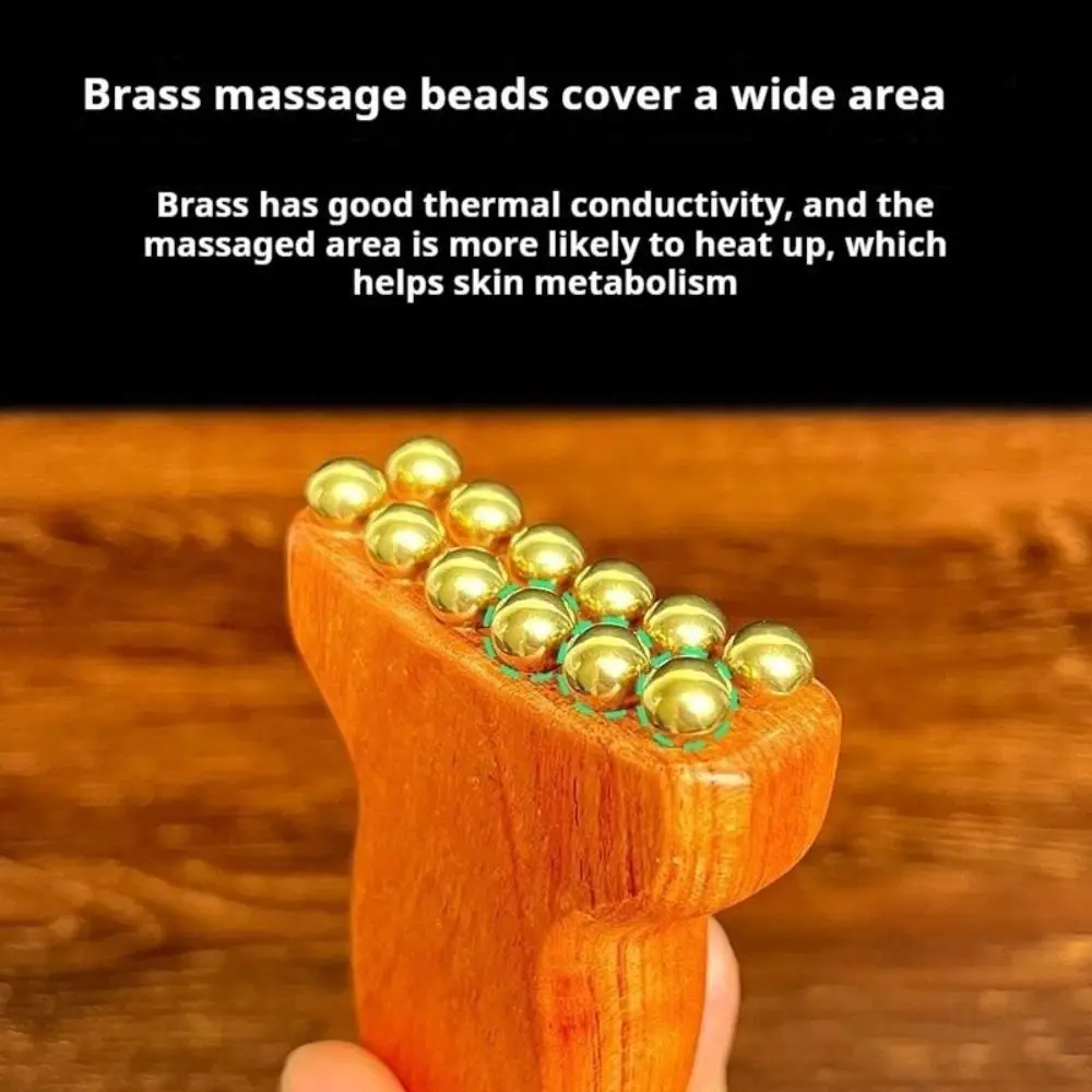 Brass Facial Massage Roller 20-Bead Sandalwood Facial Fascia Lifting Tool Forehead Massager