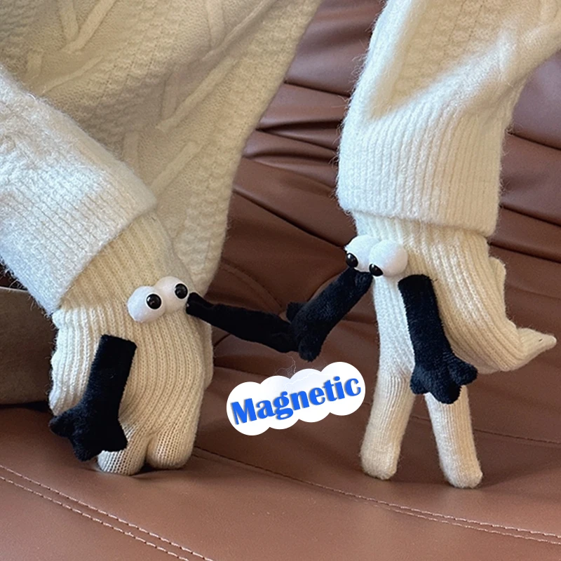 

Creative Cute Hand in Hand Winter Knitted Warm Gloves Women Couple Magnetic Hands Gloves Thick Full Finger Touchscreen Mittens